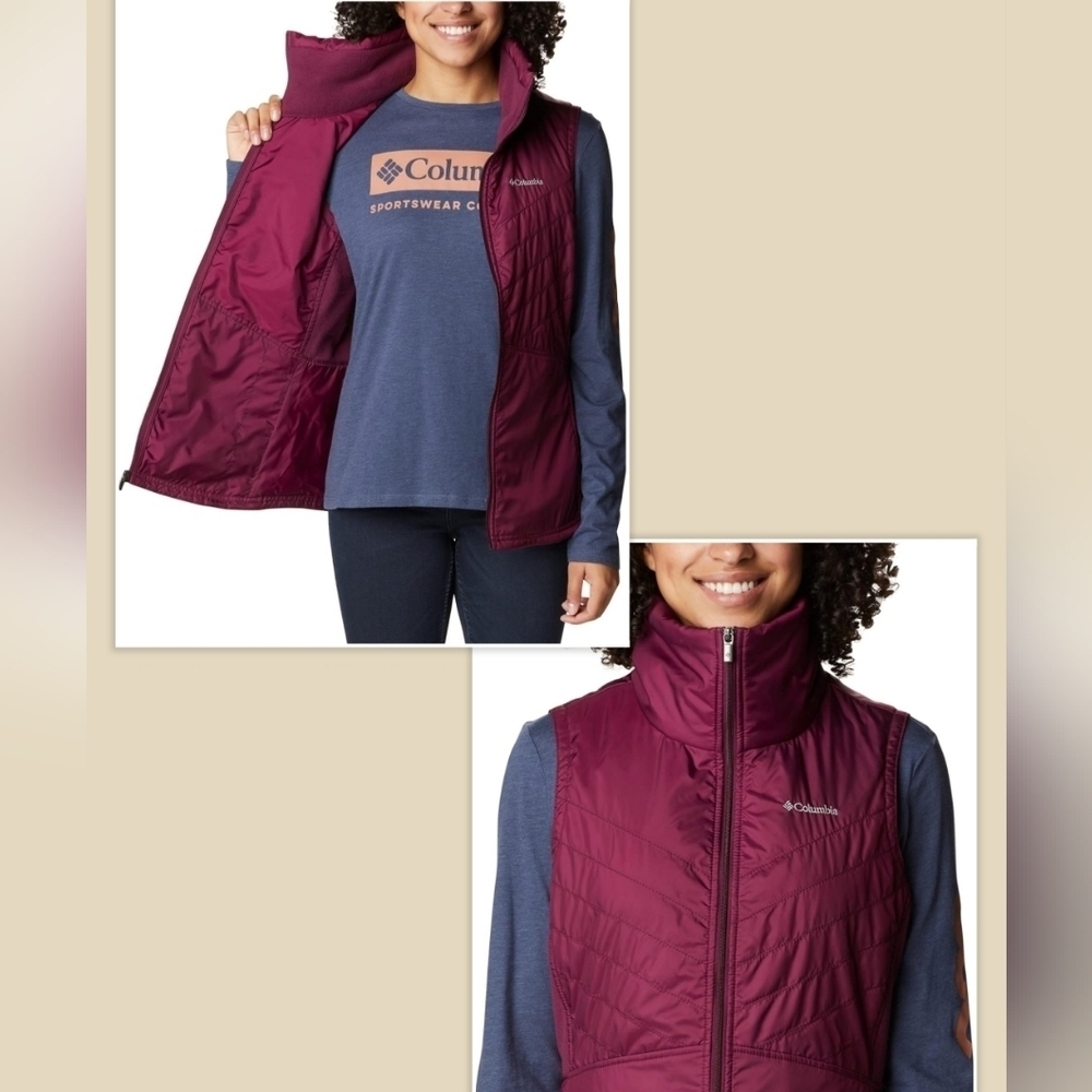 Columbia Red Quilted Puffer Vest With Pockets Zip-up Cold Weather Women's M - Picture 2 of 10
